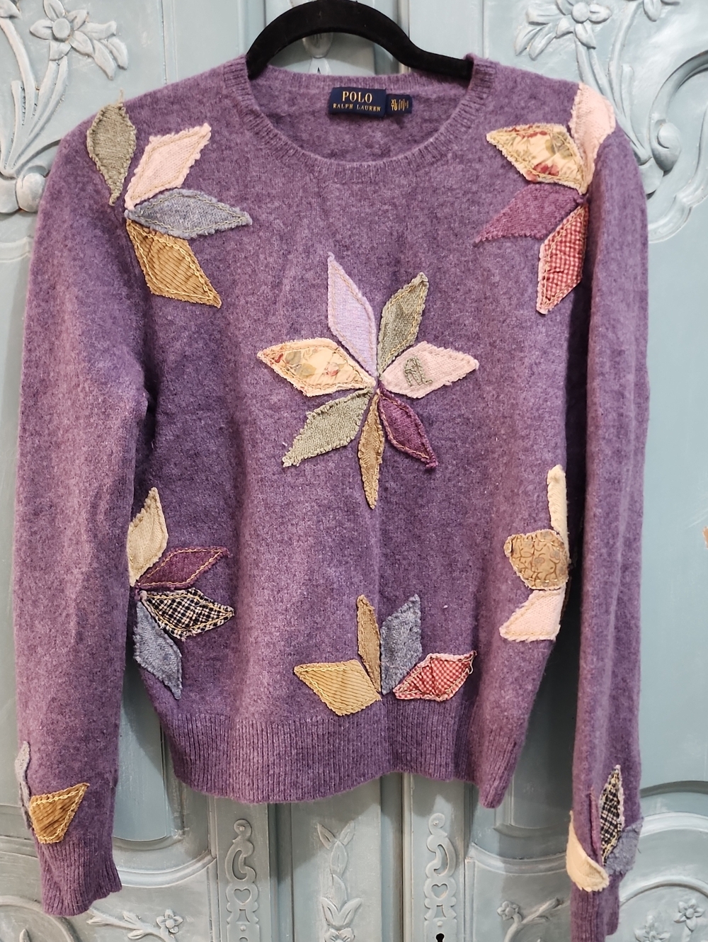 Polo by Ralph Lauren Lavender Crewneck Sweater Patchwork